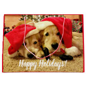 Grand Sac Cadeau Deux chiens ravisseurs d'or à Noël (Devant)