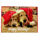 Grand Sac Cadeau Deux chiens ravisseurs d'or à Noël (Dos)