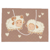 Grand Sac Cadeau Deux mignons petits Motifs moutons sur Brown (Dos)
