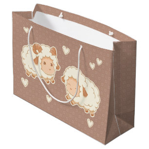 Grand Sac Cadeau Deux mignons petits Motifs moutons sur Brown