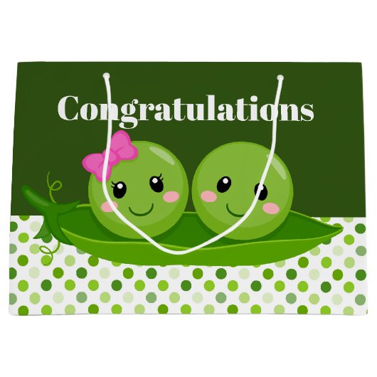 Grand Sac Cadeau Deux petits pois en pod félicitations (Devant)