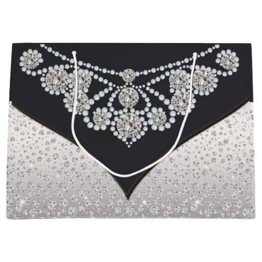 Grand Sac Cadeau Diamant d'argent noir femmes (Devant)