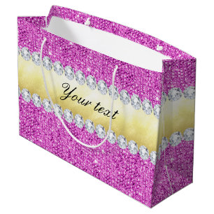 Grand Sac Cadeau Diamants pourpres de Bling de feuille d'or de