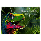 Grand Sac Cadeau Dinosaur Pink Jungle heureux Anniversaire (Dos)