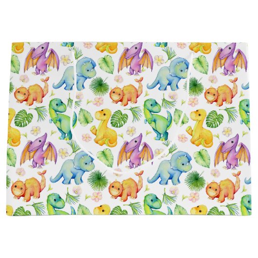 Grand Sac Cadeau Dinosaure Bébé coloré (Devant)