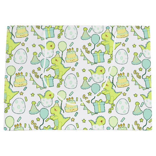 Grand Sac Cadeau Dinosaure Bleu Et Vert (Devant)