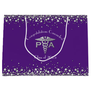 Grand Sac Cadeau Diplômé Assistant de Médecine AM Pourpre Argent