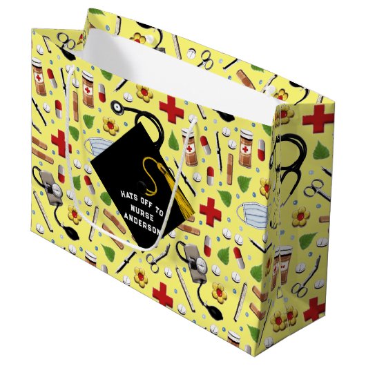 Grand Sac Cadeau Diplôme d'infirmière personnalisée (Devant Angle)