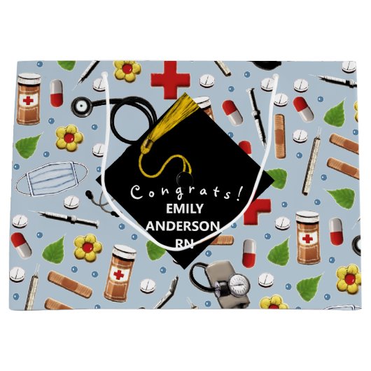Grand Sac Cadeau Diplôme d'infirmière personnalisée (Devant)