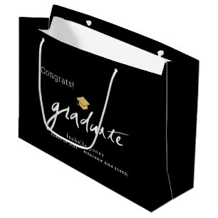 Grand Sac Cadeau Diplômé écriture manuscrite de script noir
