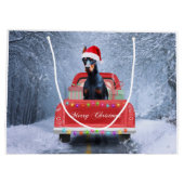 Grand Sac Cadeau Doberman Chien en neige assis sur un camion de Noë (Dos)