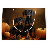 Grand Sac Cadeau Doberman Chiot Automne Citrouille de plaisir (Devant)