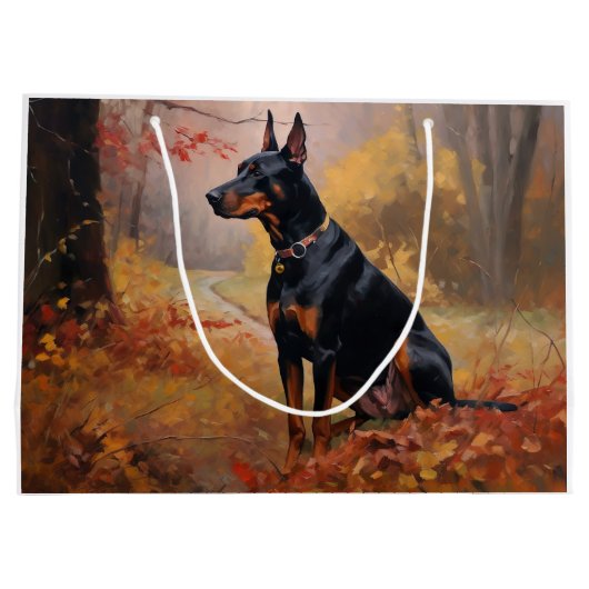 Grand Sac Cadeau Doberman en automne Feuilles automne Inspire (Dos)