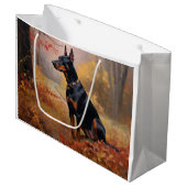 Grand Sac Cadeau Doberman en automne Feuilles automne Inspire (Devant Angle)