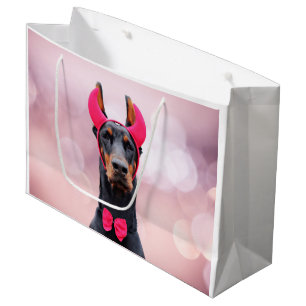 Grand Sac Cadeau Doberman en costume diabolique
