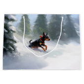 Grand Sac Cadeau Doberman Pinscher neige de Noël hiver (Devant)