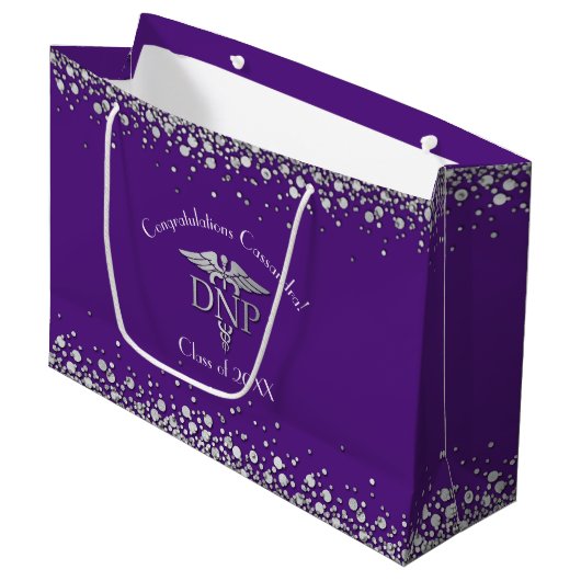Grand Sac Cadeau Doctor Nursing Practice Graduation Purple Silver (Devant Angle)