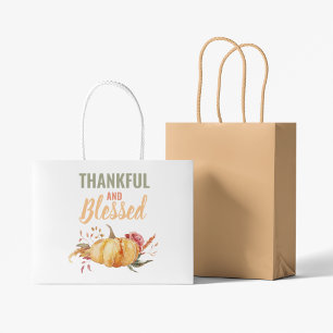 Grand Sac Cadeau Donner Merci Aquarelle Citrouille Thanksgiving Gra