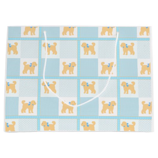 Grand Sac Cadeau Doodle Chien Bleu Jaune mignon Amusant (Devant)