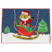 Grand Sac Cadeau Doodle doré de Noël personnalisé Père Noël Sleigh (Devant)