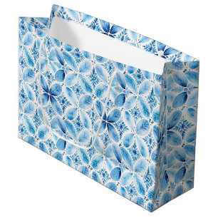 Grand Sac Cadeau Douce Mariée Fleurie Bleue Blanche en Batik