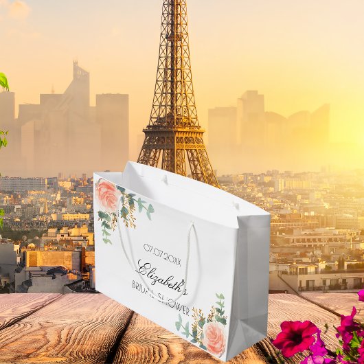 Grand Sac Cadeau Douce pluie de fleurs rose gold et eucalyptus pour