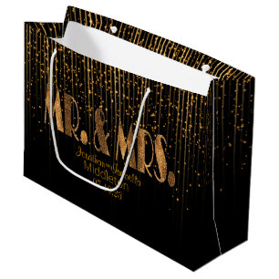 Grand Sac Cadeau Douche de cuivre d'or et noir d'étoile