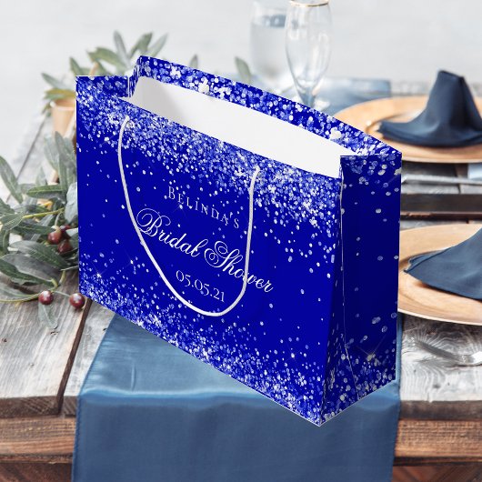 Grand Sac Cadeau Douche nuptiale bleu nom mariage