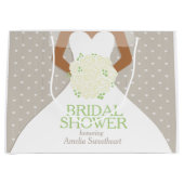 Grand Sac Cadeau Douche nuptiale robe blanche mariage roses blanche (Devant)