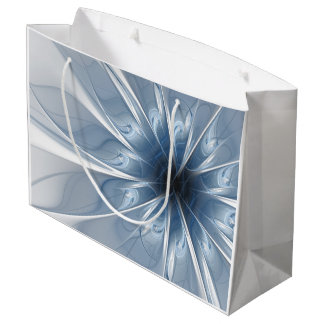 Grand Sac Cadeau Doux et tendreté bleu fleur imaginaire fractal cu