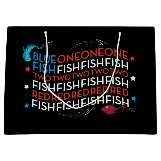 Grand Sac Cadeau Dr Seuss | Poisson rouge poisson bleu US Drapeau g (Devant)