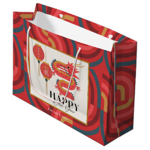 Grand Sac Cadeau Dragon 2024 Nouvel An Chinois Rouge