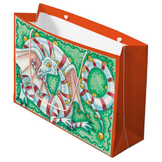 Grand Sac Cadeau Dragon de Noël Imaginaire rétro