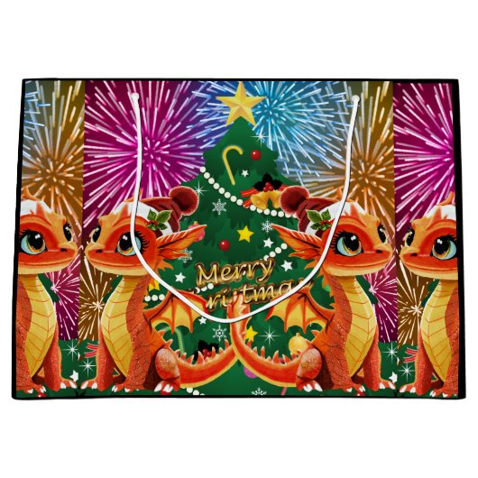 Grand Sac Cadeau Dragon de perles (Devant)