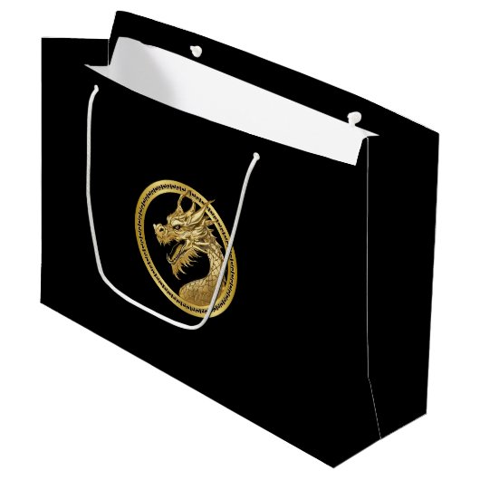 Grand Sac Cadeau Dragon d'or (Devant Angle)