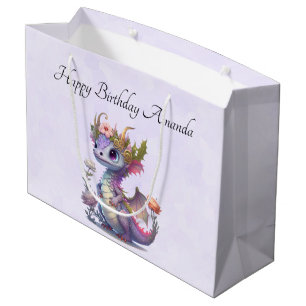 Grand Sac Cadeau Dragon pourpre avec élégante couronne Anniversaire