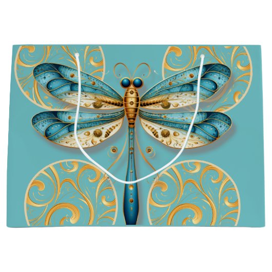 Grand Sac Cadeau Dragonfly Turquoise et Gold (Devant)