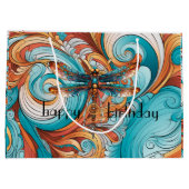 Grand Sac Cadeau Dragonfly Whimsical Steampunk en bleu et orange (Dos)