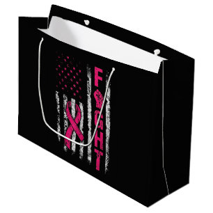 Grand Sac Cadeau Drapeau américain de sensibilisation au cancer du