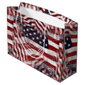 Grand Sac Cadeau Drapeau américain Rouge Bleu Bleu Grilles Étoiles  (Dos Angle)