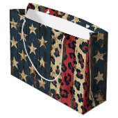 Grand Sac Cadeau Drapeau américain rustique imprimé léopard (1) (Dos Angle)