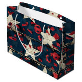 Grand Sac Cadeau Drapeau américain rustique imprimé léopard (5) (Dos Angle)
