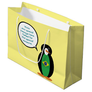 Grand Sac Cadeau Drapeau brésilien parlant Ms Pingouin Personnalisé