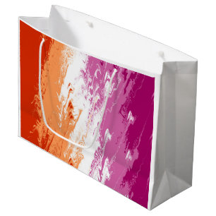 Grand Sac Cadeau Drapeau de fierté lesbienne abstrait trippy ondulé
