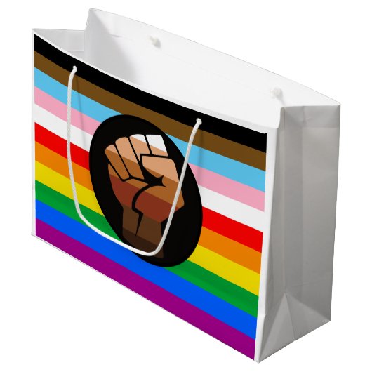 Grand Sac Cadeau Drapeau de fierté LGBTQ+ Progress POC (Devant Angle)