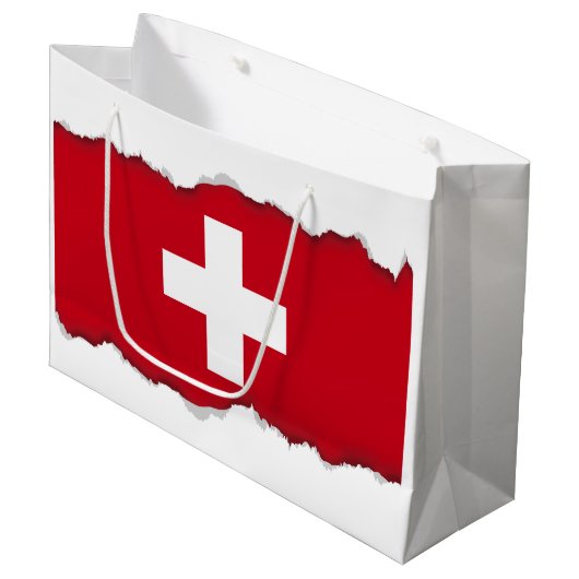 Grand Sac Cadeau Drapeau de la Suisse (Devant Angle)