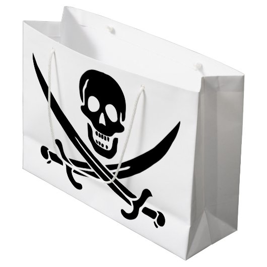 Grand Sac Cadeau Drapeau de pirate Crâne croisé épées (Devant Angle)