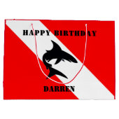 Grand Sac Cadeau Drapeau de plongée et requin personnalisés (Dos)