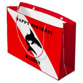 Grand Sac Cadeau Drapeau de plongée et requin personnalisés (Dos Angle)