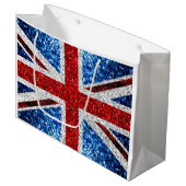 Grand Sac Cadeau Drapeau rouge bleu blanc brillant parties scintill (Devant Angle)